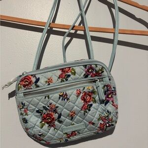 New Vera Bradley Light Blue Floral Quilted Crossbody Bag